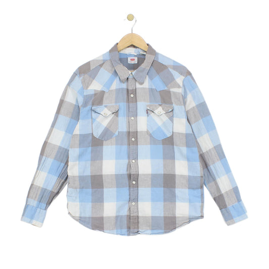 Mens Plaid Shirt Button Up Cotton Linen