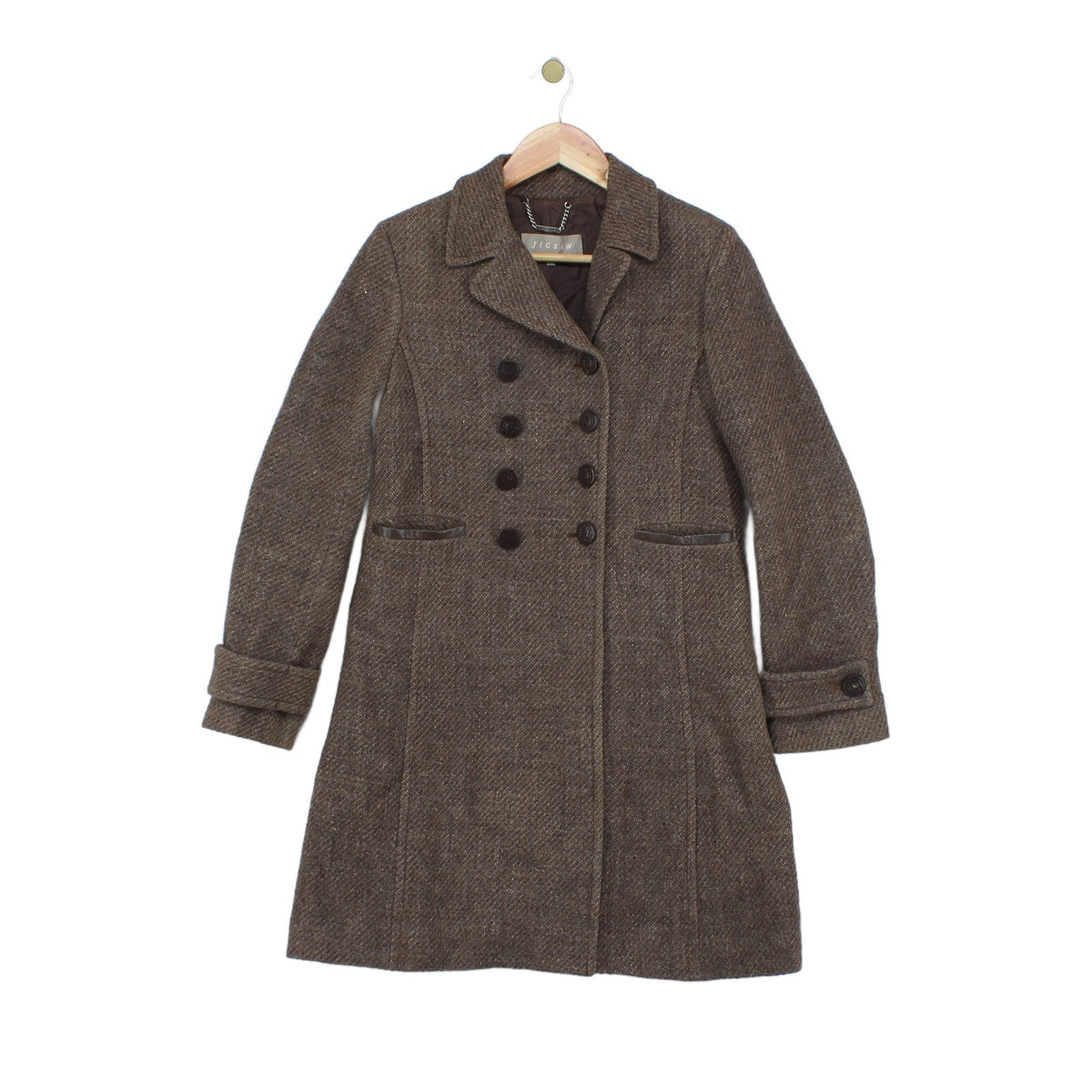Womens Overcoat Tweed Double Breasted Wool Blend
