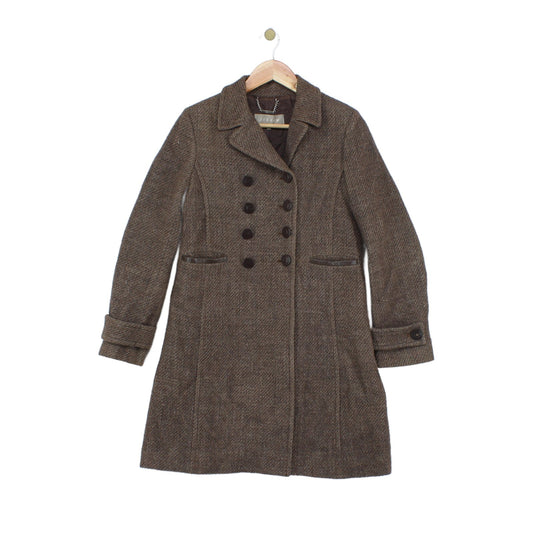 Womens Overcoat Tweed Double Breasted Wool Blend