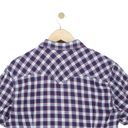 Mens Plaid Shirt Snap Button Up Short Sleeve