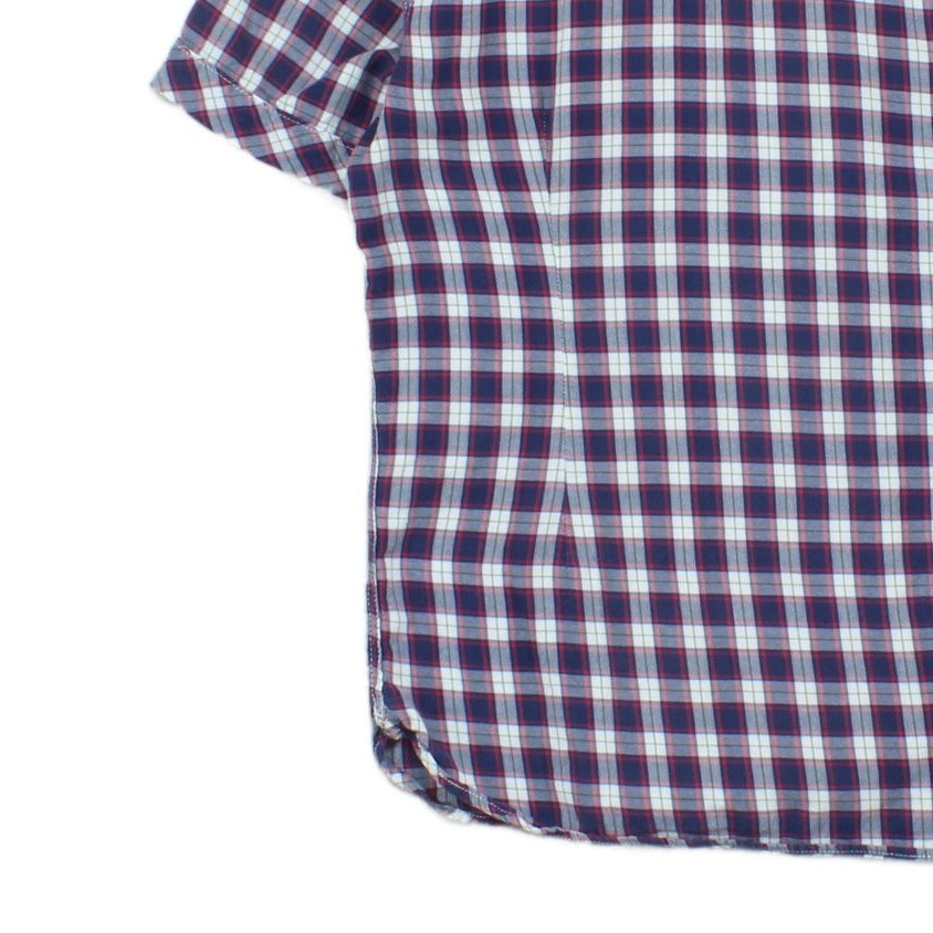 Mens Plaid Shirt Snap Button Up Short Sleeve