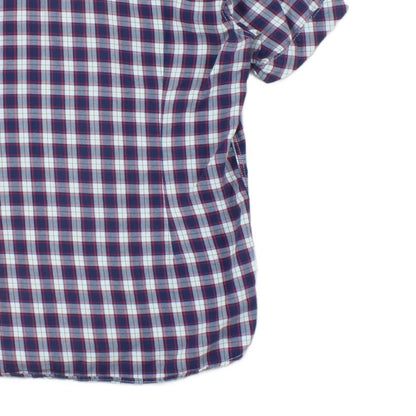Mens Plaid Shirt Snap Button Up Short Sleeve
