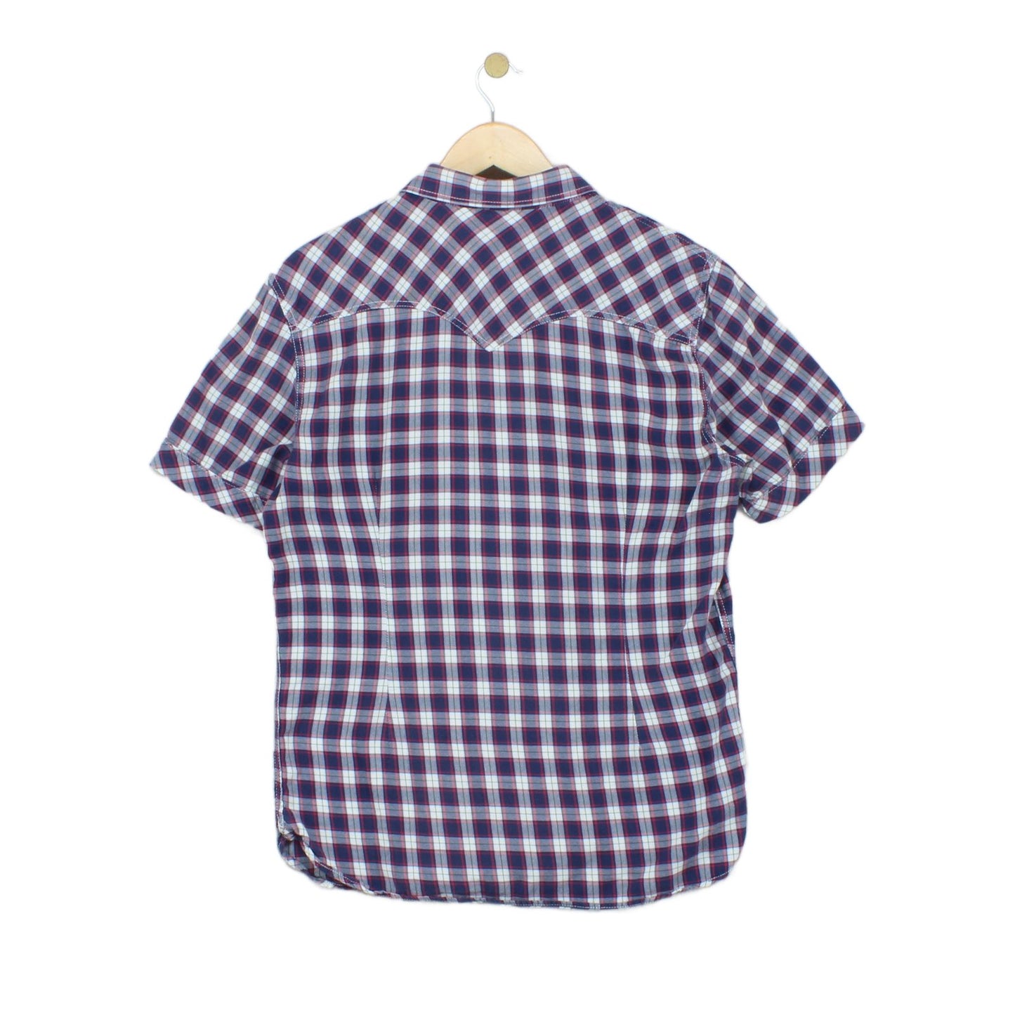 Mens Plaid Shirt Snap Button Up Short Sleeve
