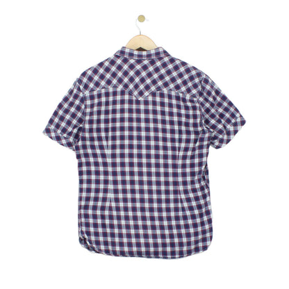 Mens Plaid Shirt Snap Button Up Short Sleeve
