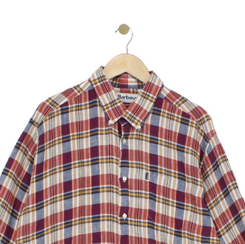 Mens Linen Plaid Shirt Tailored Casual