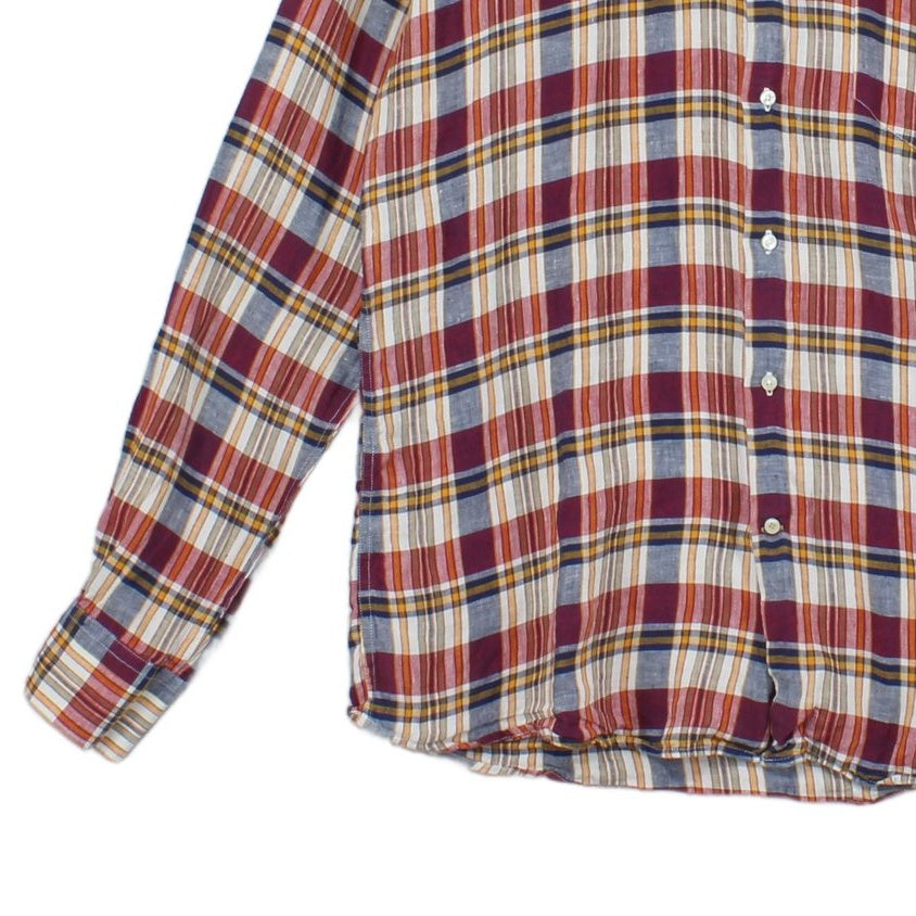 Mens Linen Plaid Shirt Tailored Casual