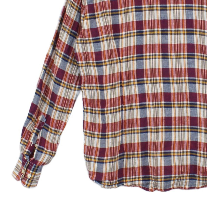 Mens Linen Plaid Shirt Tailored Casual