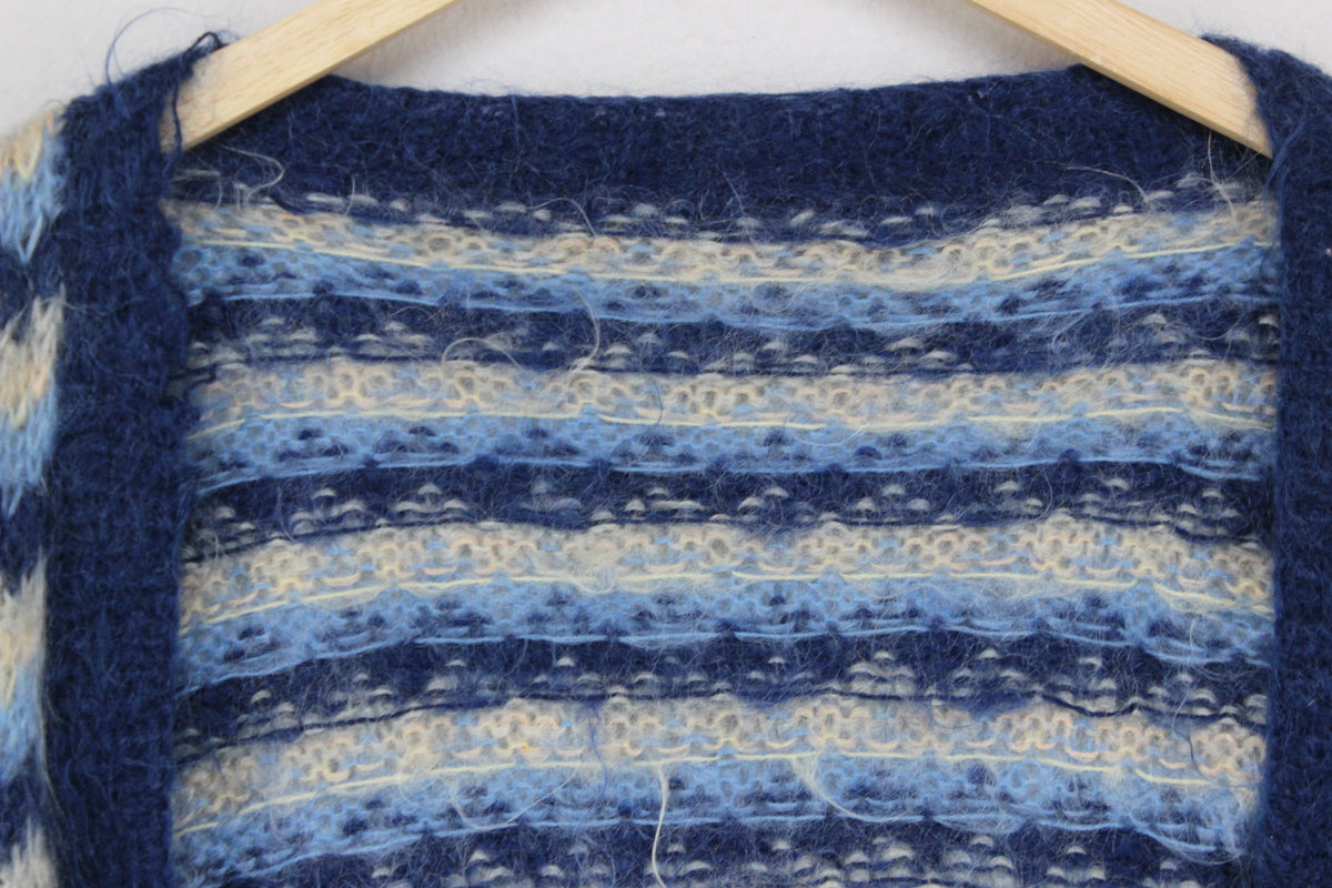 Womens Mohair Cardigan Striped Open Front Relaxed