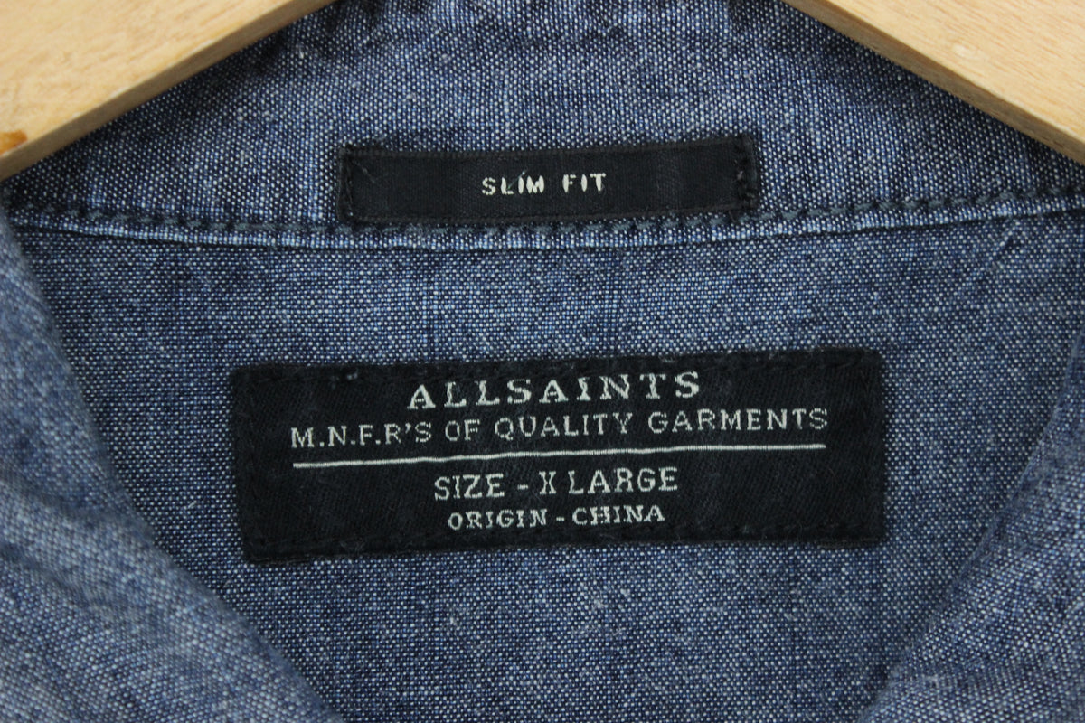 Mens Denim Shirt Snap Long Sleeve Western Cotton