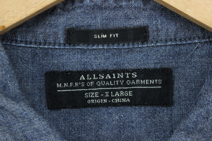 Mens Denim Shirt Snap Long Sleeve Western Cotton