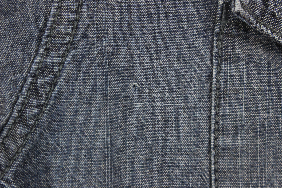 Mens Denim Shirt Snap Long Sleeve Western Cotton