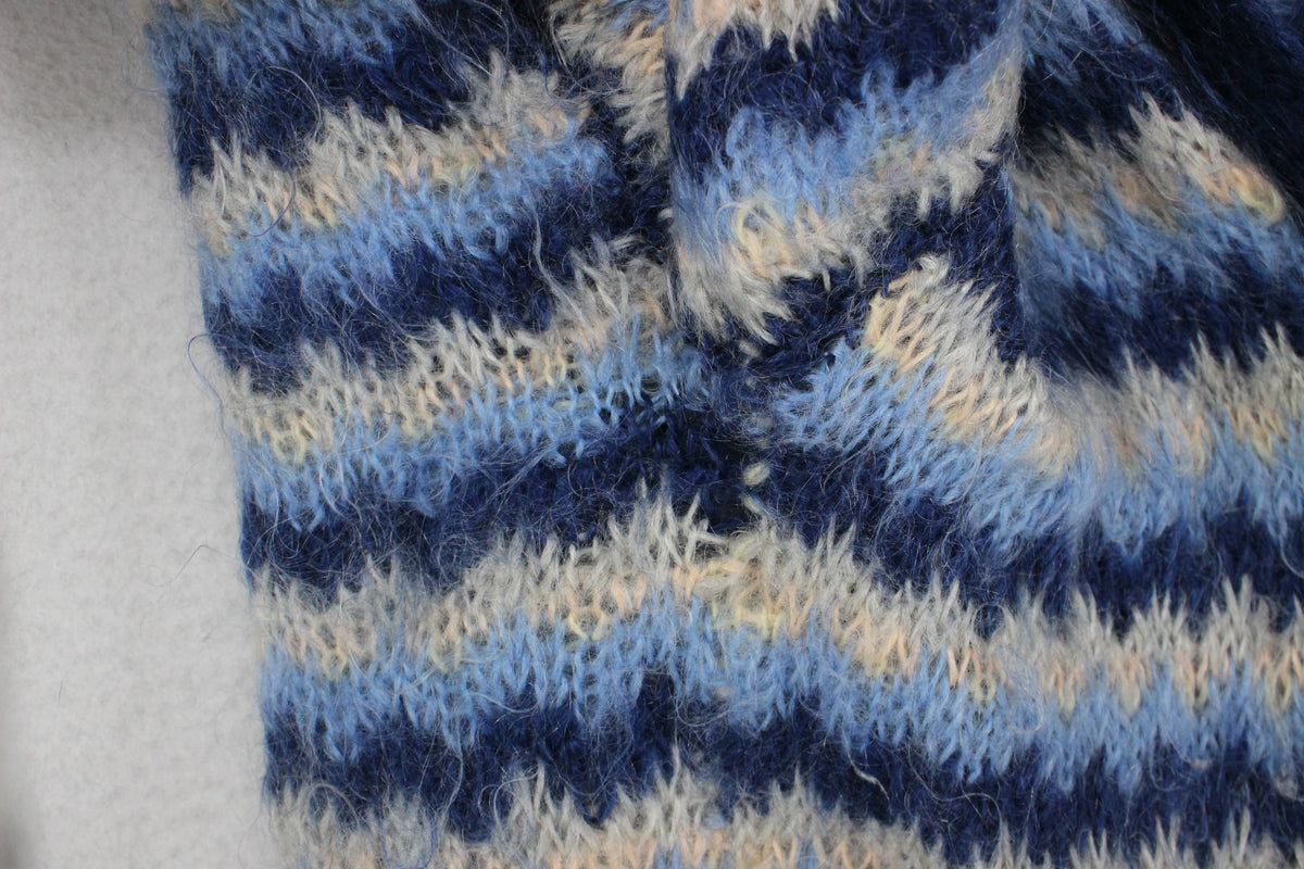Womens Mohair Cardigan Striped Open Front Relaxed