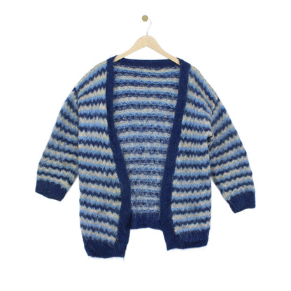 Womens Mohair Cardigan Striped Open Front Relaxed