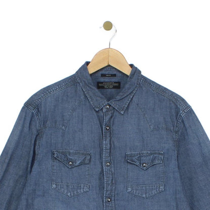 Mens Denim Shirt Snap Long Sleeve Western Cotton