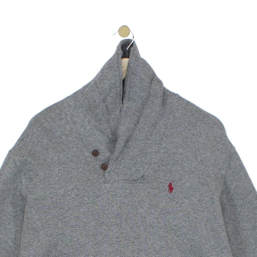 Mens Jumper Shawl Collar Ribbed Knit Cotton