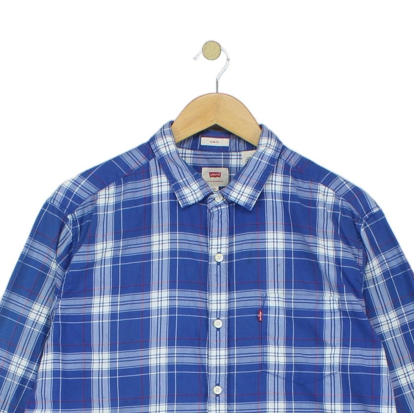 Mens Plaid Shirt Slim Fit Long Sleeve
