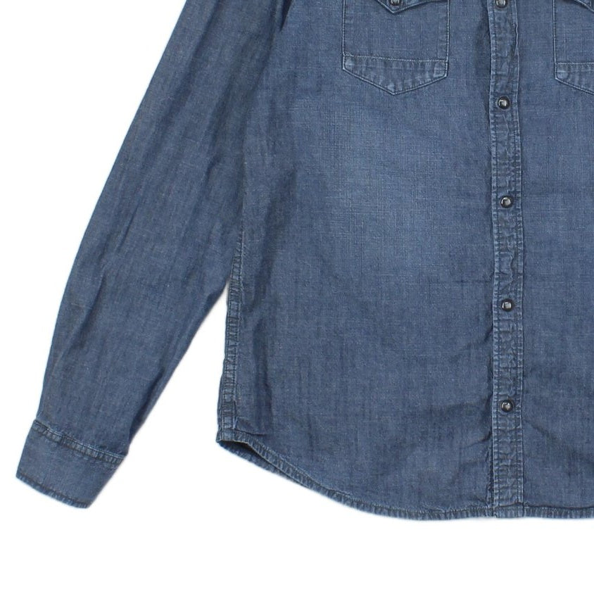 Mens Denim Shirt Snap Long Sleeve Western Cotton