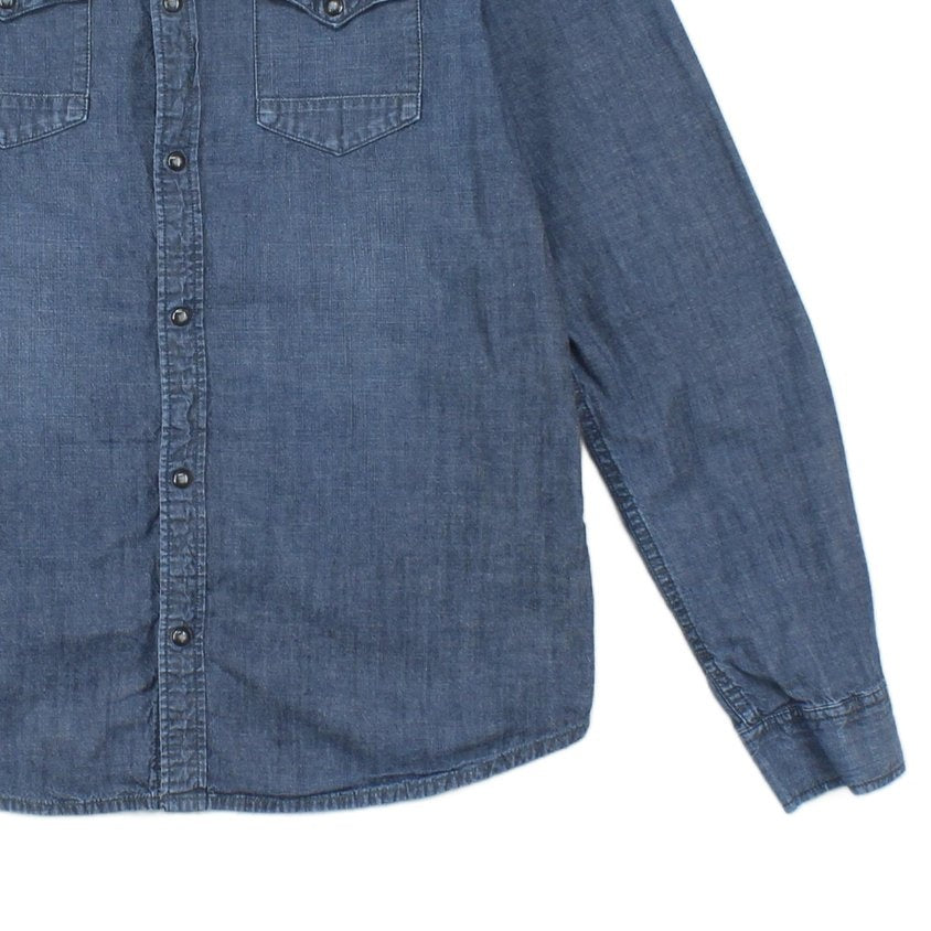 Mens Denim Shirt Snap Long Sleeve Western Cotton