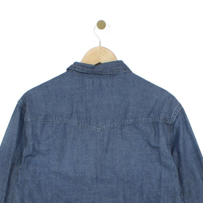 Mens Denim Shirt Snap Long Sleeve Western Cotton
