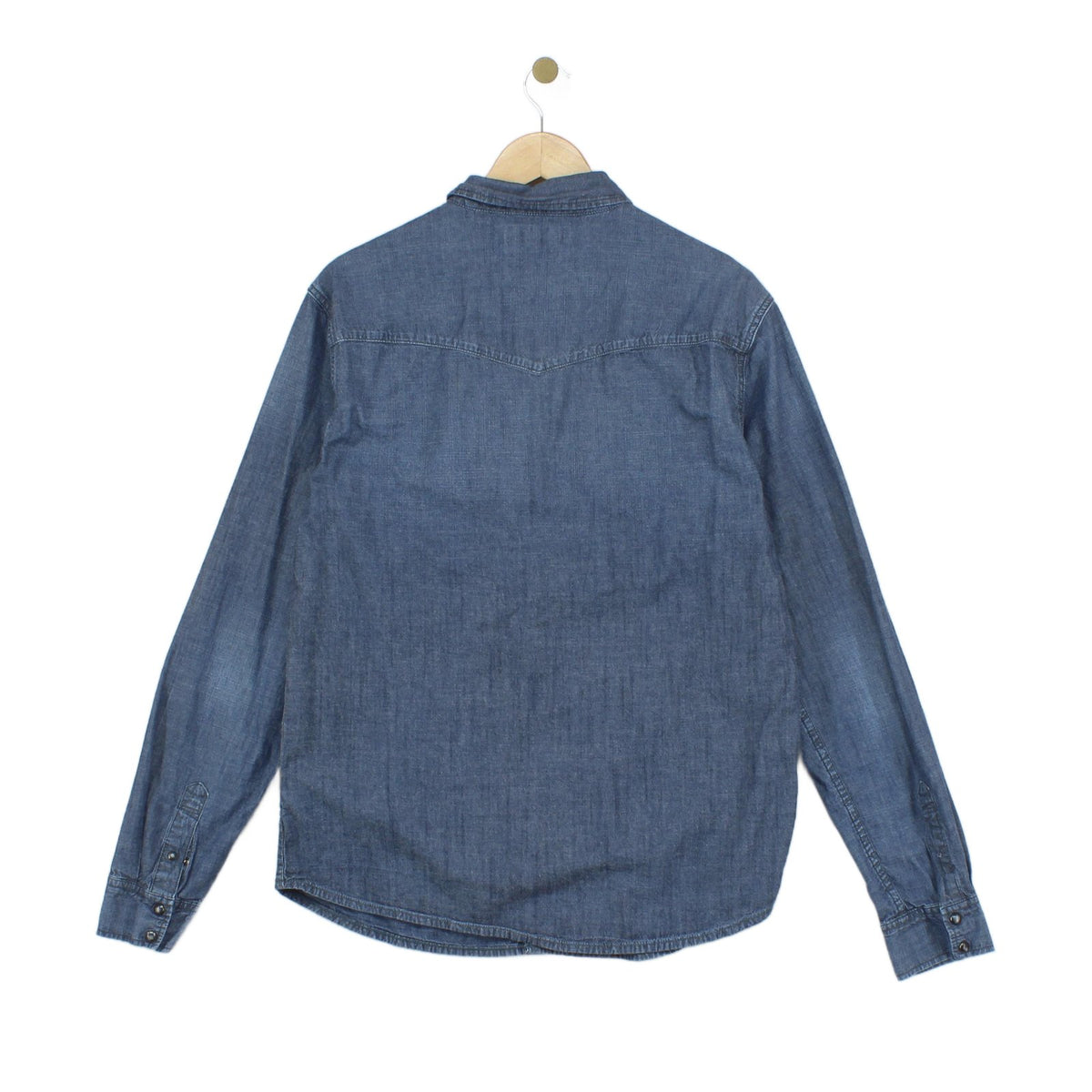Mens Denim Shirt Snap Long Sleeve Western Cotton