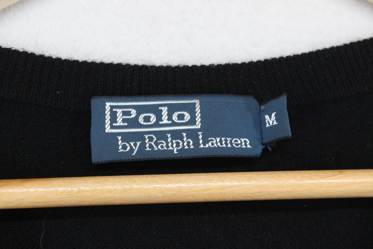 Mens V-Neck Jumper Logo Embroidered Merino Wool