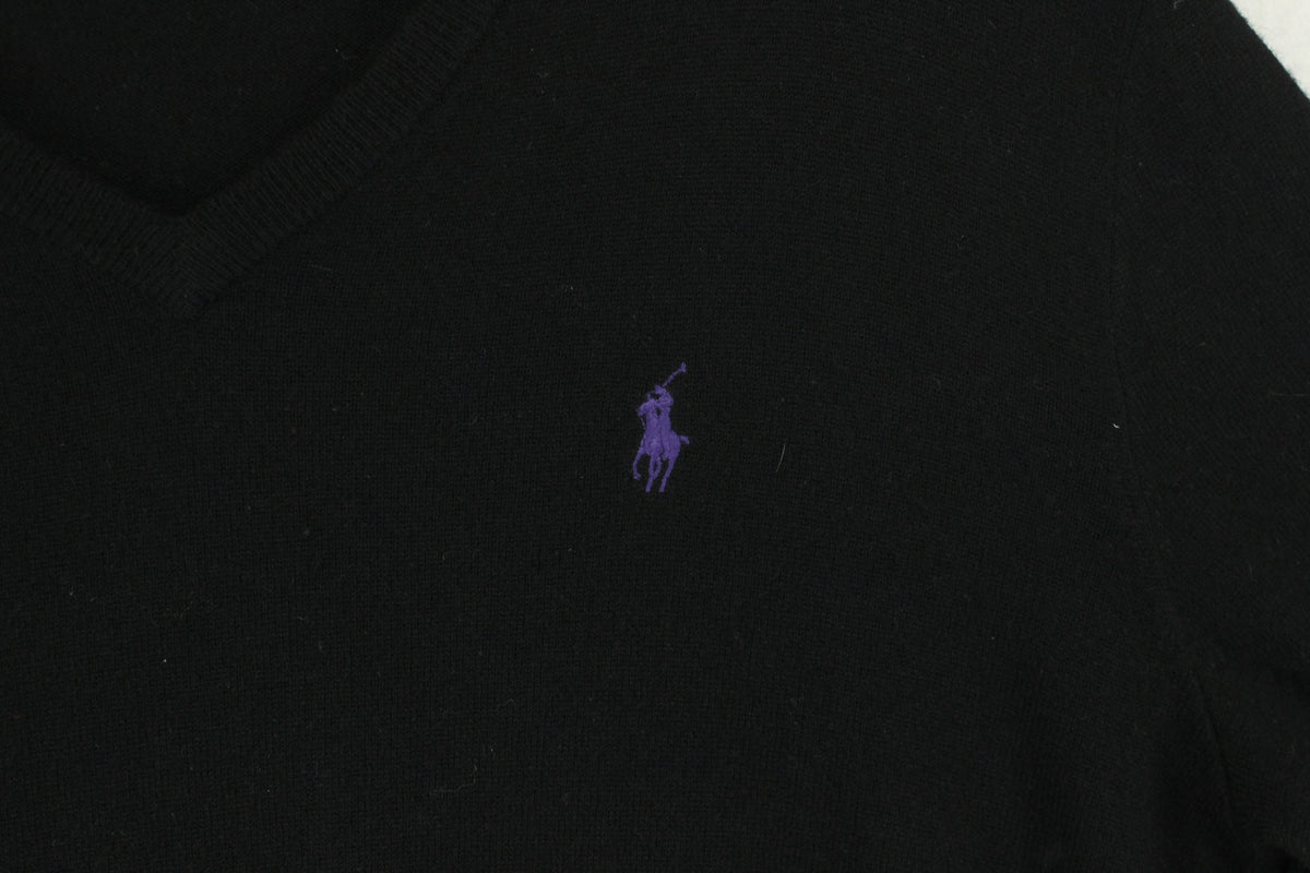 Mens V-Neck Jumper Logo Embroidered Merino Wool