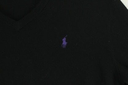 Mens V-Neck Jumper Logo Embroidered Merino Wool