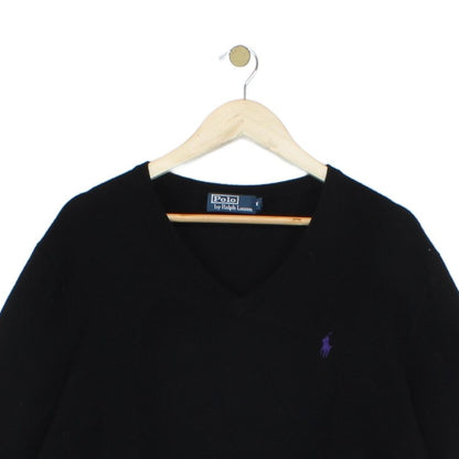 Mens V-Neck Jumper Logo Embroidered Merino Wool