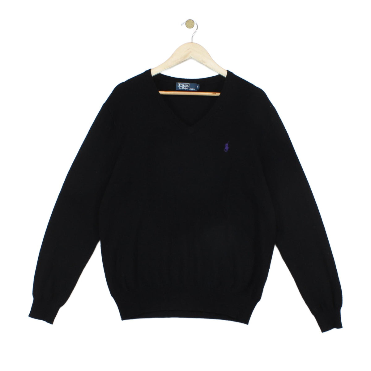 Mens V-Neck Jumper Logo Embroidered Merino Wool