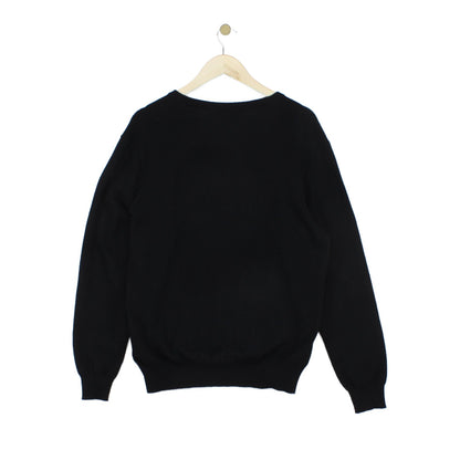 Mens V-Neck Jumper Logo Embroidered Merino Wool