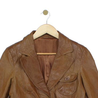 Womens Leather Jacket Blazer 70S Retro
