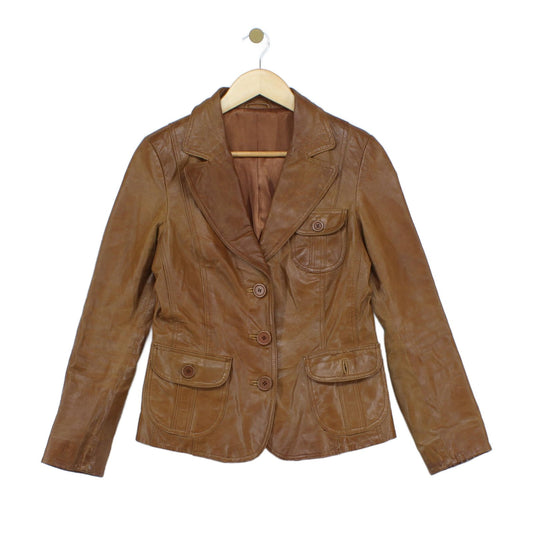 Womens Leather Jacket Blazer 70S Retro