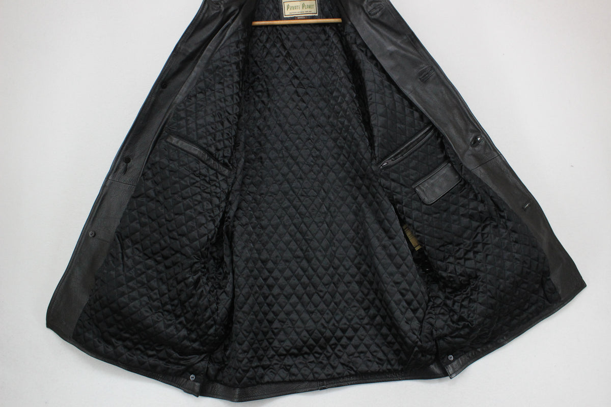 Mens Leather Trench Coat Button Front Long