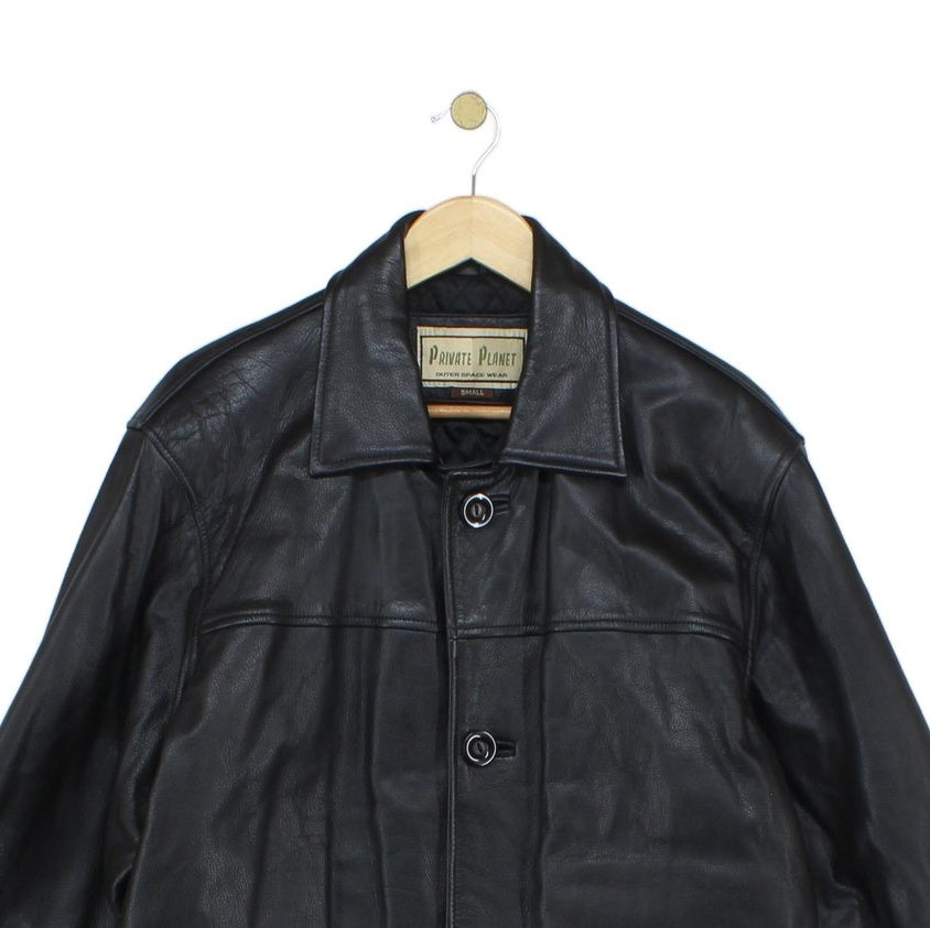Mens Leather Trench Coat Button Front Long