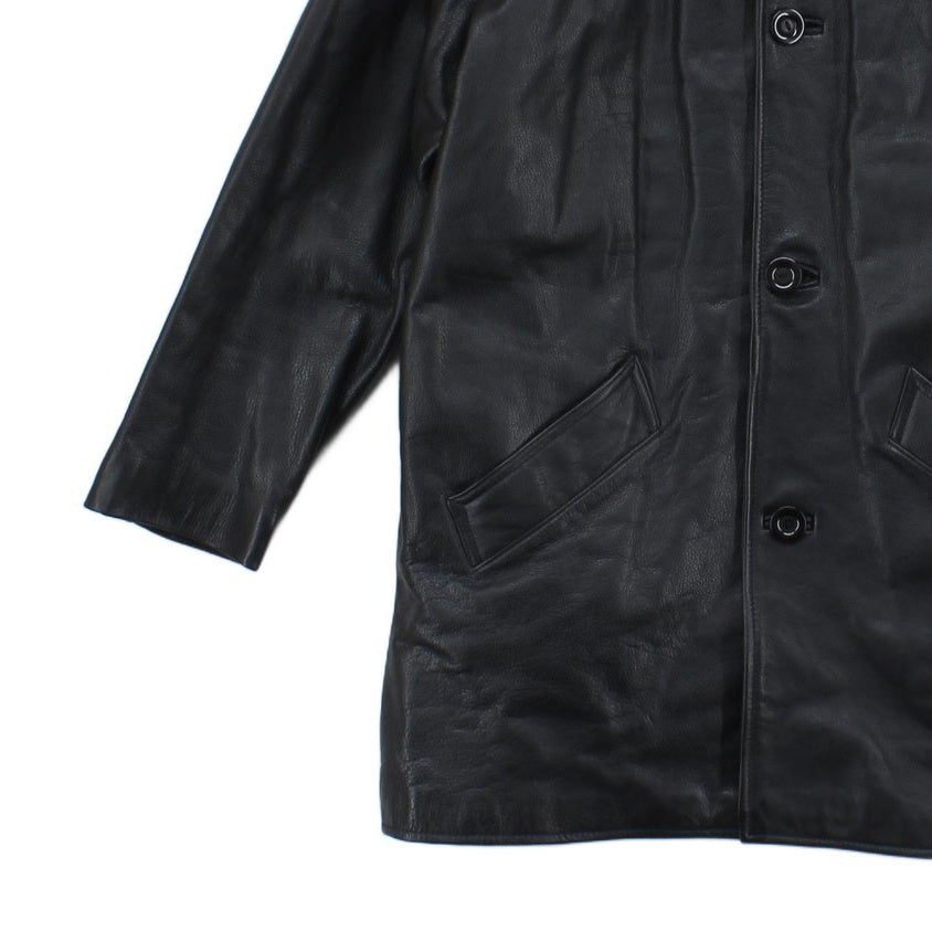 Mens Leather Trench Coat Button Front Long