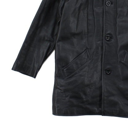 Mens Leather Trench Coat Button Front Long