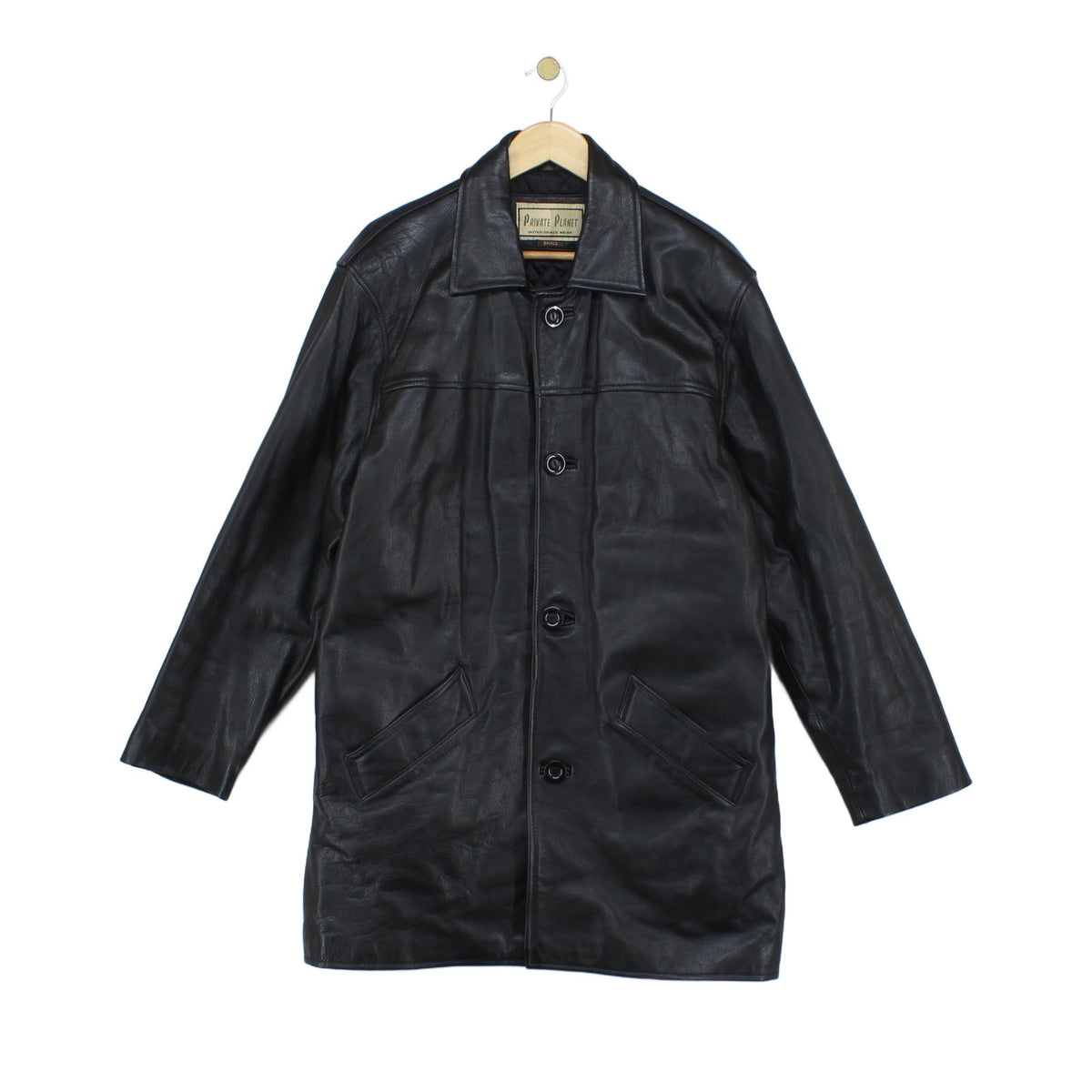 Mens Leather Trench Coat Button Front Long