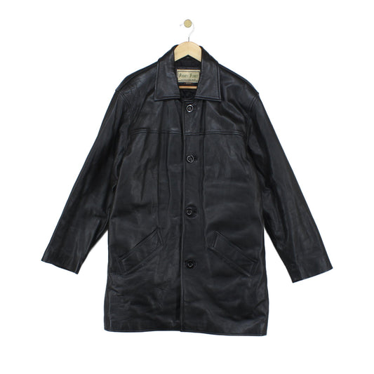 Mens Leather Trench Coat Button Front Long