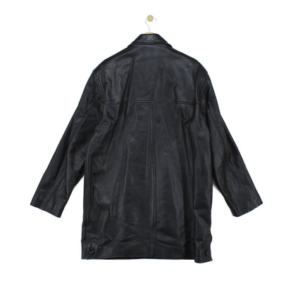 Mens Leather Trench Coat Button Front Long
