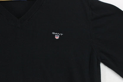 Mens V-Neck Jumper Ribbed Knit Long Sleeve