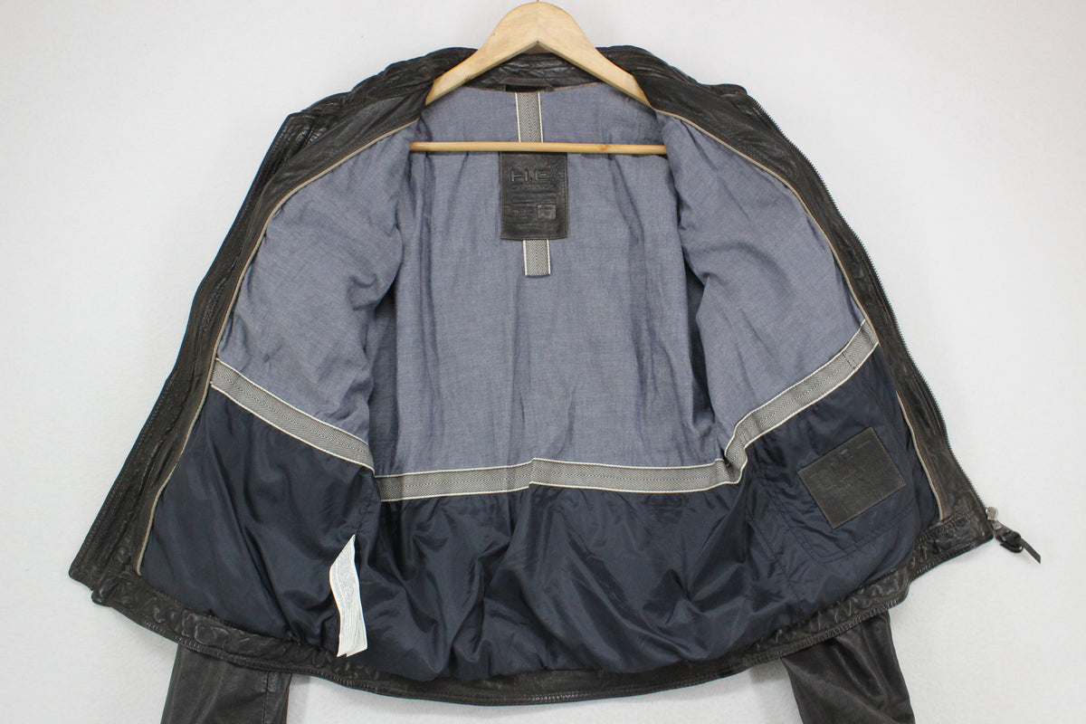 Mens Leather Jacket Full Zip Biker