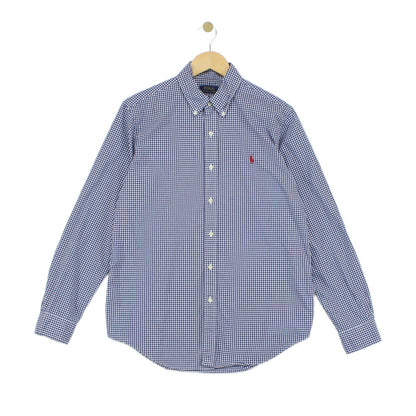 Mens Check Shirt Button Down Long Sleeve Cotton