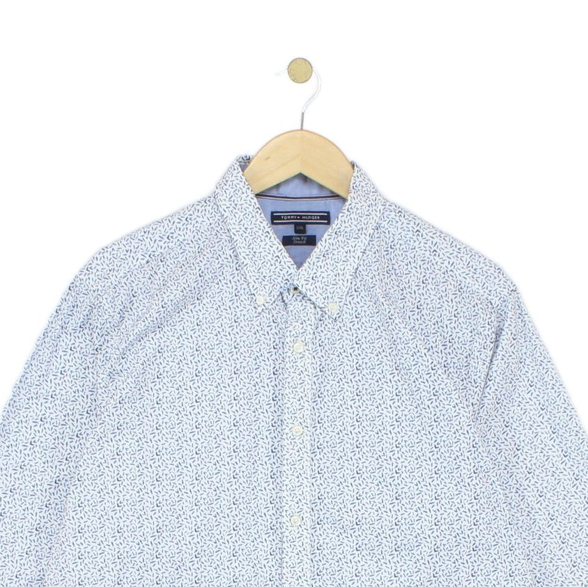Mens Patterned Shirt Stretch Slim Fit Long Sleeve