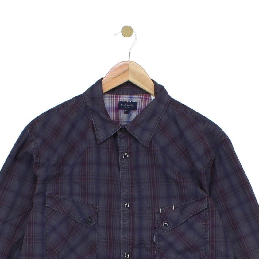 Mens Plaid Shirt Long Sleeve Snap