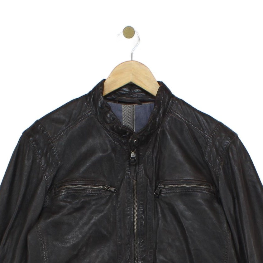 Mens Leather Jacket Full Zip Biker