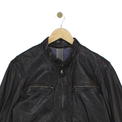 Mens Leather Jacket Full Zip Biker