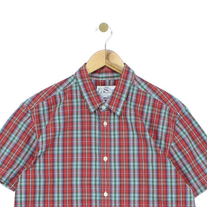 Mens Plaid Shirt Button Up Casual Short Sleeve