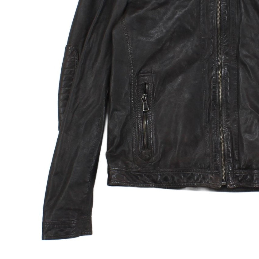 Mens Leather Jacket Full Zip Biker