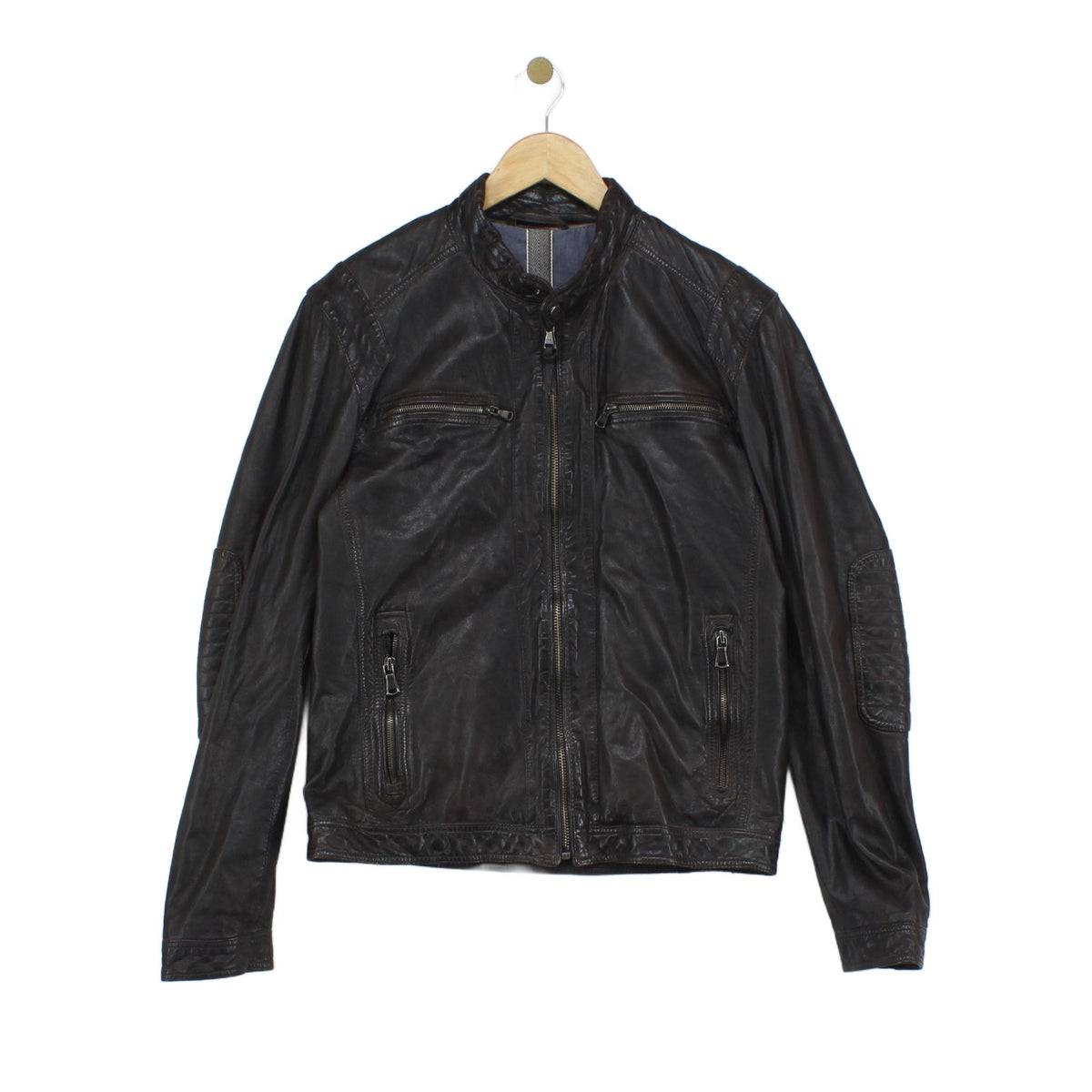 Mens Leather Jacket Full Zip Biker