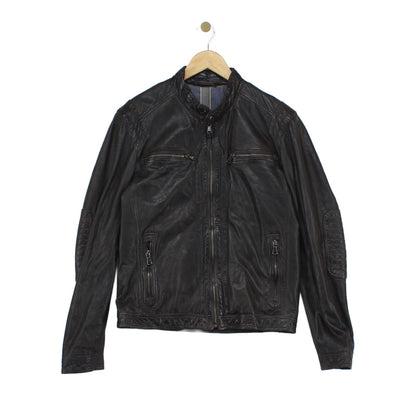 Mens Leather Jacket Full Zip Biker